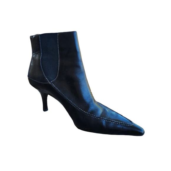 Anne Klein Pointed Toe Leather Ankle Boots Black Size 6 - Picture 1 of 5
